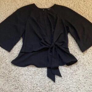 TOPSHOP Black Tie Front Keyhole Open Back Blouse
